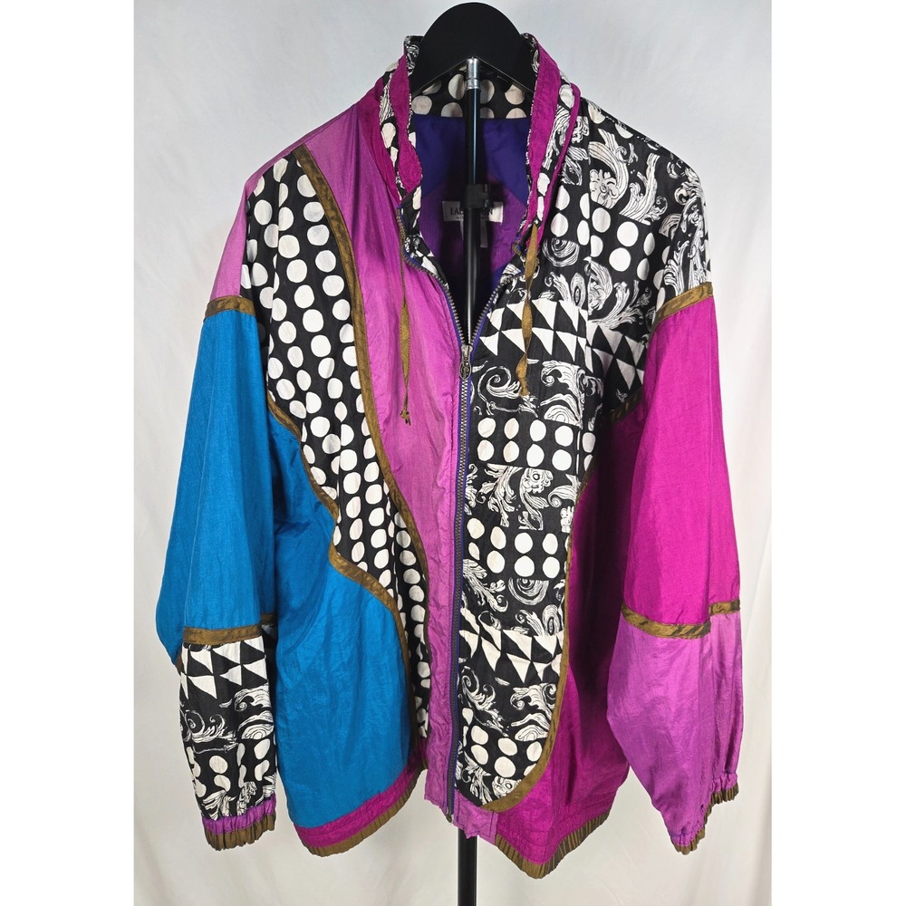 VTG 90s Lady Lavon 2X Colorblock Windbreaker Geometric Track Jacket Maximalist